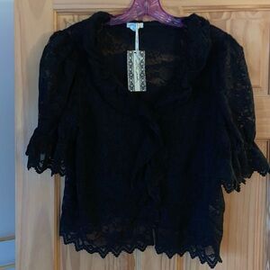 Ultra Pink Black Lace Blouse